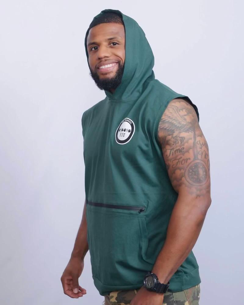 Men's Army Green Sleeveless Gym Hoodie