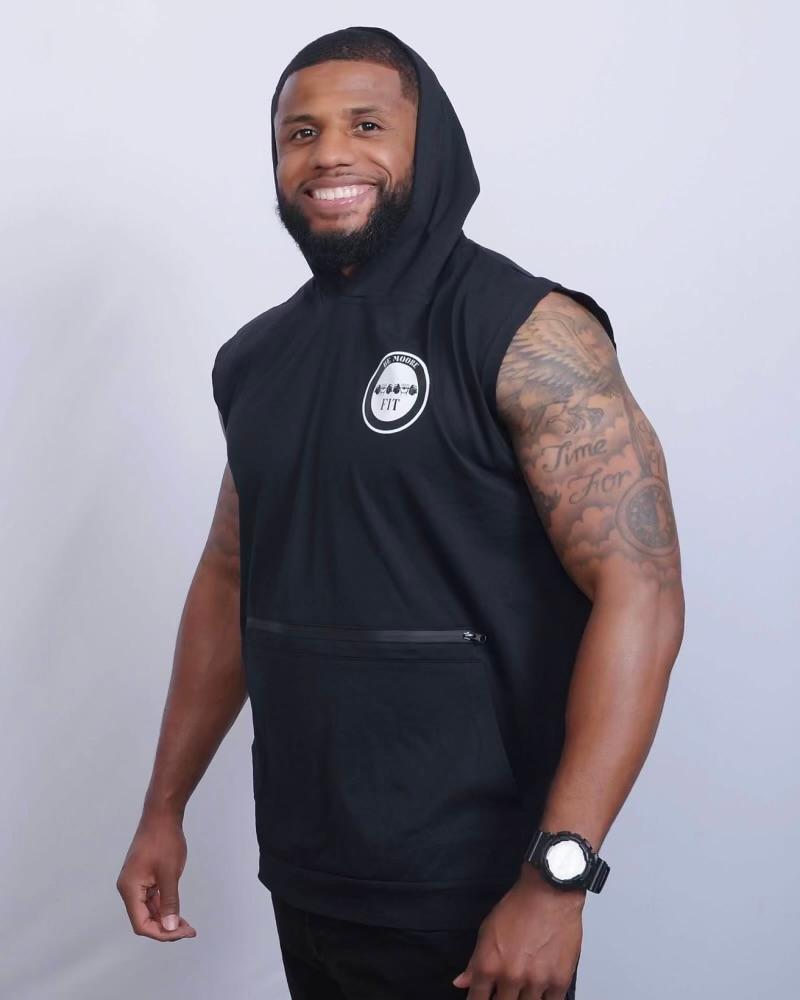 Men's Black Sleeveless Gym Hoodie