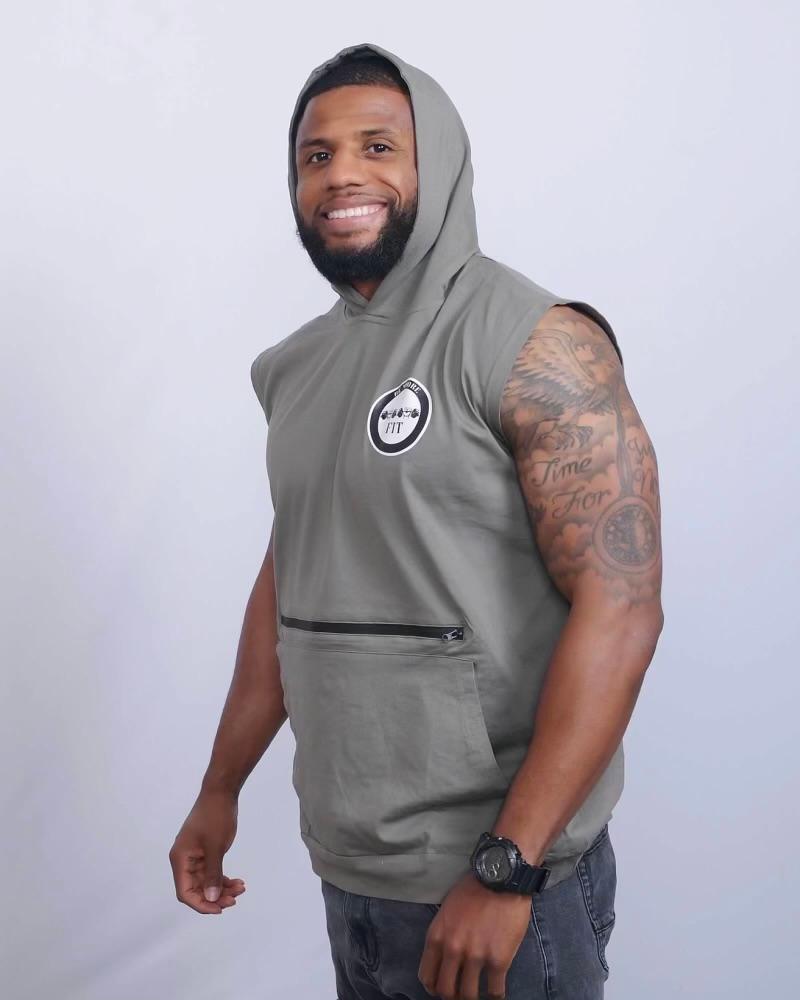 Men's Gray Sleeveless Gym Hoodie