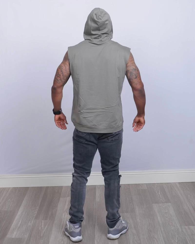 Men's Gray Sleeveless Gym Hoodie